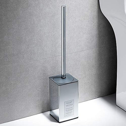 Freestanding Toilet Brush Holder for bathrooms 304 Stainless Steel Toilet Brush Stand Square Storage and Organization Rust Resistant 17-inch high Polished Chrome Finished - color: 17-inch High Square Polished Chrome