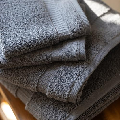 SALBAKOS 100% Turkish Cotton Bathroom Towel Set of 6-Piece, Gray | 630 Gsm Thick Super Soft Highly Absorbent 2 Bath + 2 Hand + 2 Washcloth Towels Sets, Giftable, Hotel Quality, Made in Turkey - color: Gray, size: 6 Piece Towel Set