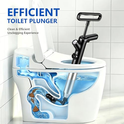 Toilet Plunger, High Pressure Toilet Plunger, Air Drain Blaster with Visual Barometer, Stainless Steel Drain Clog Remover Heavy Duty Plunger for Bathroom,Toilet, Kitchen, Floor Drain