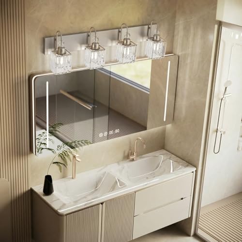 Ralbay Crystal Brushed Nickel Vanity Light for Bathroom 4-Light Modern Bathroom Light Fixtures - color: Square-Brushed Nickel, size: 4-light