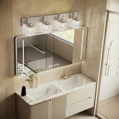 Ralbay Crystal Brushed Nickel Vanity Light for Bathroom 4-Light Modern Bathroom Light Fixtures - color: Square-Brushed Nickel, size: 4-light