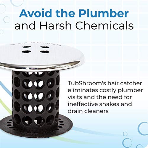 TubShroom Tub Drain Hair Catcher Combo Pack with Silicone Stopper, Black Chrome – Protector and for Bathroom Drains, fits any standard bathtub drain measuring 1.4” to 1.8” wide
