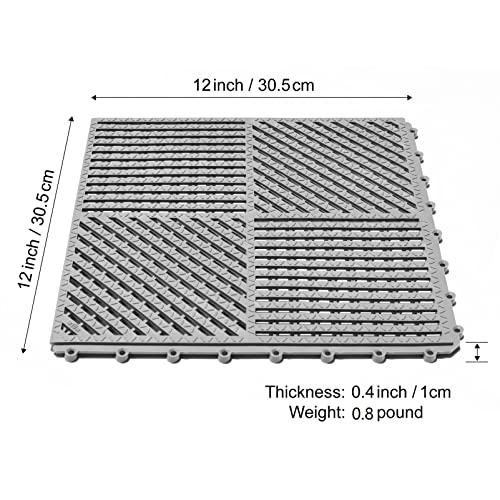 18 Pack Interlocking Drainage Tiles Double Non-Slip Tiles Mat with Drain Holes for Pool, Bathroom, Shower, Pantry, Patio, Boat, Pet Area, 12"×12" Dark Gray - color: Dark Gray, size: 18 Pack (12"L x 12"W x 0.4"Th)