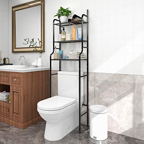 3-Shelf Bathroom Organizer Over Toilet, Space Saver Storage, Black | Freestanding Over Toilet Bathroom Organizer, 3-Tier Space Saving Shelf, Waterproof Rustproof Metal Frame for Small Bathrooms - color: Black