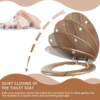 Elongated Toilet Seat Molded Wood Toilet Seat with Quietly Close and Quick Release Hinges, Easy to Install also Easy to Clean by Angol Shiold (Elongated, Natural) - color: Natural, size: Soft Close Hinge