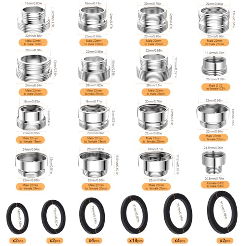 16 pcs Faucet Adapter Kit, CNYMANY Kitchen Aerator Adapter Set Male Female M22 Sink Faucet Adapter Connecting Garden Hose Water Filter Standard Hose via Diverter