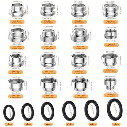 16 pcs Faucet Adapter Kit, CNYMANY Kitchen Aerator Adapter Set Male Female M22 Sink Faucet Adapter Connecting Garden Hose Water Filter Standard Hose via Diverter