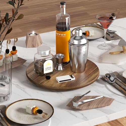 Lazy Susan for Table Top Bamboo Lazy Susan Turntable for Cabinet Kitchen Countertop Organizer for Condiment Bathroom Counter Organizer Decor Sink Tray Acacia Wood 13.2 Inch