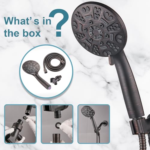 Cobbe 8-Setting Handheld Shower Head, Water-Saving Design, ORB | Trickle Pause Mode, 5ft Stainless Steel Hose, Brass Swivel Bracket, Tool-Free Installation - color: Oil Rubbed Bronze