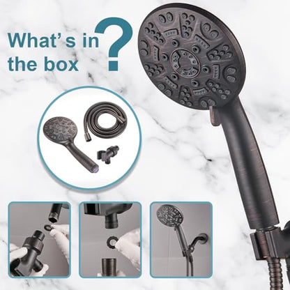 Cobbe 8-Setting Handheld Shower Head, Water-Saving Design, ORB | Trickle Pause Mode, 5ft Stainless Steel Hose, Brass Swivel Bracket, Tool-Free Installation - color: Oil Rubbed Bronze