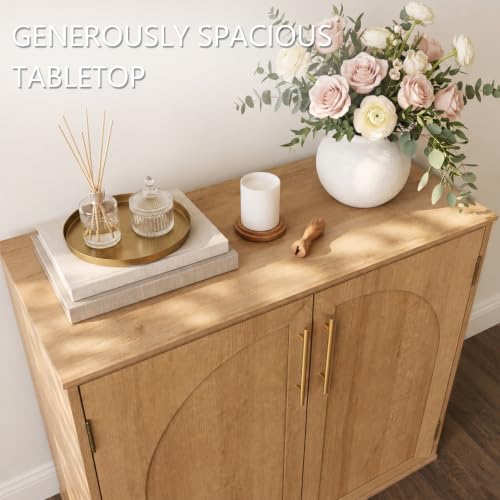 Sideboard Buffet Cabinet with Storage, 31.5" Modern Arched Accent Console Cabinet Credenza for Living Room Furniture Dining Room Entryway, Light Wood - color: Light Wood