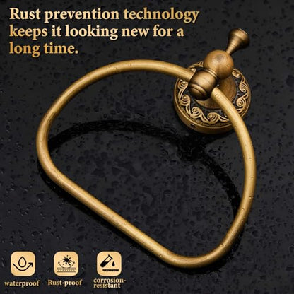 2 Pcs Antique Brass Toilet Paper Holder Towel Ring Set, Vintage Bathroom Hardware, Wall Mounted Toilet Tissue Holder Hand Towel Ring, Rustproof Brass Bathroom Accessories(Semi-Circular) - style: Semi-circular