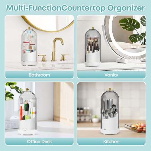 Dustproof Toothbrush Holder, Toothbrush Organizer with 360° Rotating Inner Tray and Sliding Cover, 3-Slot Draining Bathroom Toothbrush Caddy, Vanity Makeup Brush Organizer,Black - color: Black