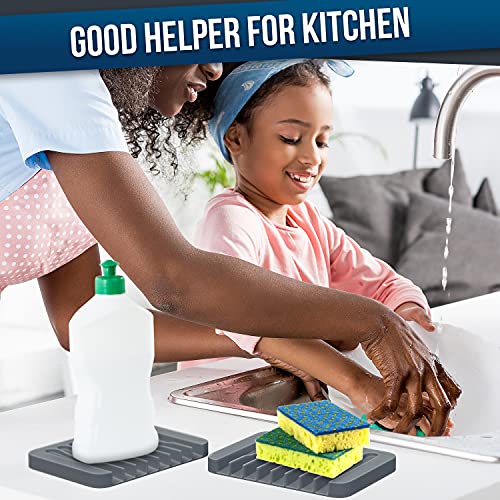 ZAPPOWARE 2-Pack Silicone Soap Dish with Drain - Bar Soap Holder for Shower & Bathroom Sink - Self Draining Waterfall Soap Saver Tray for Kitchen, Prevents Sticky Mess, Easy to Clean (Gray) - color: Gray