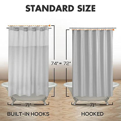 River Dream No Hook Slub Textured Shower Curtain with Snap-in PEVA Liner Set - 71" x 74"(72"), Hotel Style with See Through Top Window, Machine Washable & Water Repellent, Gray, 71x74 | Snap on/off Waterproof PEVA Liner, See Through Top Window, Slub Textu