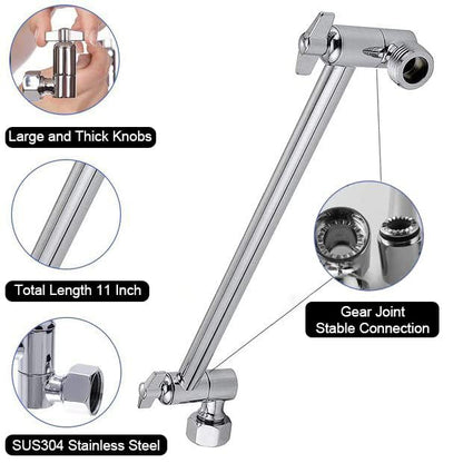 NearMoon Adjustable Shower Arm Universal Connection, Extension Arm, Adjust Angle to Upgrade Shower Experience, Easy to Install, Anti-leak (11 Inch, Chrome Finish) - color: Chrome Finish, style: 11 Inch Adjustale
