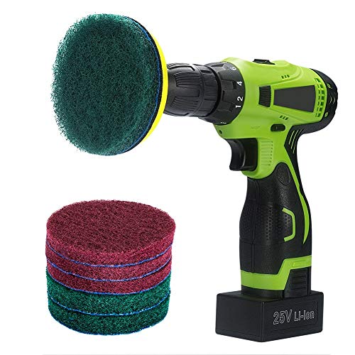 4 Inch Drill Powered Brush Tile Scrubber Scouring Pads Cleaning Kit | Pad Holder and Metal Shaft Included - size: 4 Inch