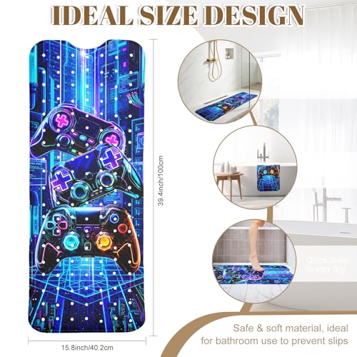 Game Bathtub Mat Non Slip with Drain Holes and Suction Cups Bath Mat 40x16 Inch Tub Mats Shower Mats for Kids - color: Game