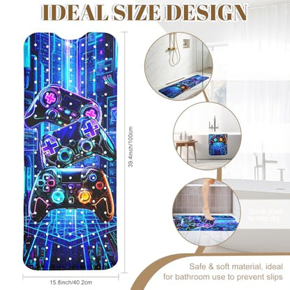 Game Bathtub Mat Non Slip with Drain Holes and Suction Cups Bath Mat 40x16 Inch Tub Mats Shower Mats for Kids - color: Game
