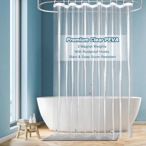 EurCross Heavy Duty Clear Shower Curtain Liner with 5 Magnet Weights, Waterproof PVC-Free PEVA Clear Plastic Shower Curtain for Bathroom 72 x 72 inches - color: Clear, size: 72"W x 72"L (Pack of 1)