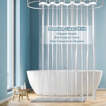 EurCross Heavy Duty Clear Shower Curtain Liner with 5 Magnet Weights, Waterproof PVC-Free PEVA Clear Plastic Shower Curtain for Bathroom 72 x 72 inches - color: Clear, size: 72"W x 72"L (Pack of 1)