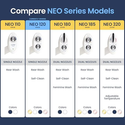 LUXE Bidet NEO 120 - Bidet Attachment for Toilet Seat, White | Non-Electric, Single Nozzle, Self-Cleaning, Adjustable Water Pressure, Rear Wash - color: White