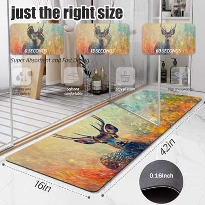 Bathroom Runner Mat Rugs Long,Hipster Deer Landscape Nature Scenery Picture Diatomite Stone Bath Mat Large Absorbent Diatomaceous Earth Mat Non Slip Fast Dry Shower Mat Bathroom Rugs 16x42in - color: Design07