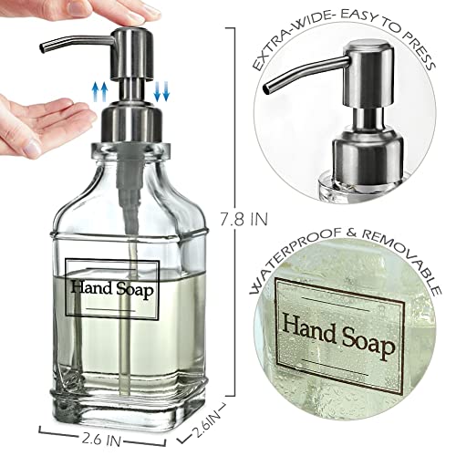 JASAI Antique Design Soap Dispenser with Rust Proof 304 Stainless Steel Pump, Refillable Glass Soap Dispenser with 10Pcs Clear Stickers, Premium Kitchen & Bathroom Soap Dispenser | Refillable Glass Soap Dispenser with 10Pcs Clear Stickers, Premium Kitchen