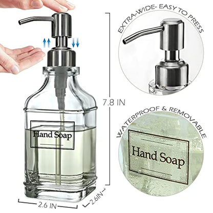 JASAI Antique Design Soap Dispenser with Rust Proof 304 Stainless Steel Pump, Refillable Glass Soap Dispenser with 10Pcs Clear Stickers, Premium Kitchen & Bathroom Soap Dispenser | Refillable Glass Soap Dispenser with 10Pcs Clear Stickers, Premium Kitchen