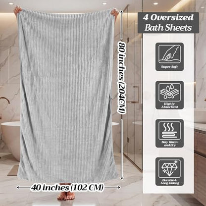 4 Pcs Extra Large Bath Towel 40x80'',White, Gray, Black - color: White, Gray, Black