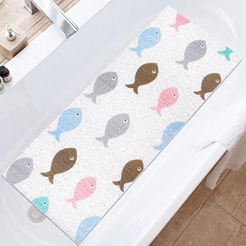 Bathtub Mat Shower Mat Non-Slip, 16x 39 Inch, Soft Comfort Bath Mat with Drainage Holes, PVC Loofah Massage Bathmat for Shower, Tub, Bathroom, Wet Areas, Quick Drying - color: Colorful Fish, size: 39" x 16" (Rectangular)