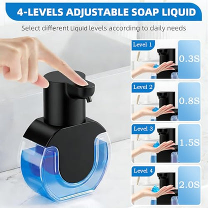 2Pack Automatic Soap Dispenser Touchless,Rechargeable Liquid Soap Dispenser,15oz/420ml Smart Hand Soap Dispensers,4-Level Adjustable, Wall Mount for Bathroom Kitchen Dish Soap,Hands-Free(Black) - color: 2 Pack-black 03, style: Liquid