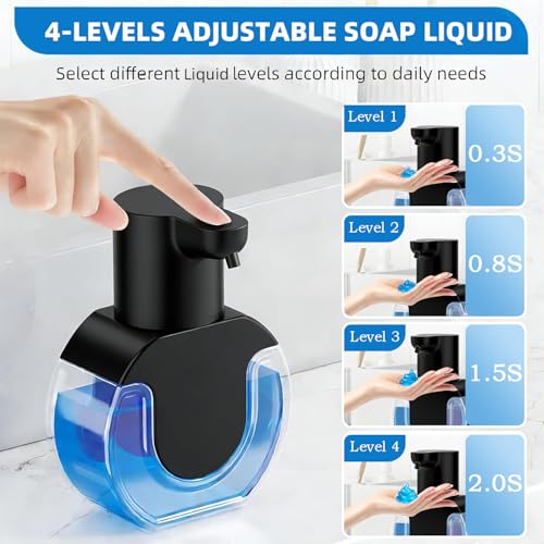Automatic Soap Dispenser Touchless,Liquid Soap Dispenser USB Rechargeable,15oz/420ml Hand Soap Dispenser,4-Level Adjustable,Wall Mounted/Countertop Soap Dispenser for Bathroom Kitchen Dish Soap - color: Black 01, style: Liquid