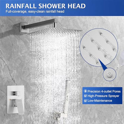 Rain Shower System, 8''Rain Head,2-Spray Handheld,Brushed Nickel | 2 Spray Functions,Anti-Tangle Explosion-proof PVD Hose,Balance Temp Valve,Rust-proof & Scratch-resistant - color: Brushed Nickel, size: 8 Inch
