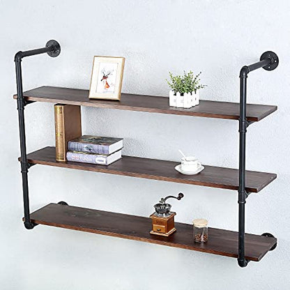 Industrial Pipe Shelves With Wood Planks,Rustic Pipe Shelving Wall Shelf | Metal Pipe Solid Pine Wood,Easy to Assemble,Wooden Board Thickness 0.78 In,For Bar Farmhouse Kitchen Office Bathroom,Bedroom - color: 3-layer, size: 48in