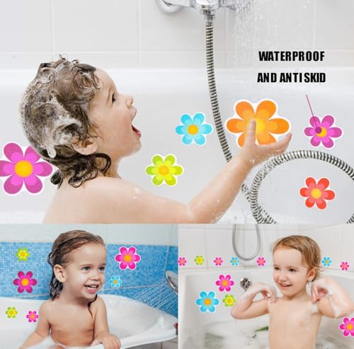 Secopad 20PCS Flower Bathtub Non Slip Stickers with Scraper, Multicolor | Comfortable PEVA Material, Large Decal Design, Strong Adhesive, Easy to Use, For Bath Tubs, Showers & Stairs