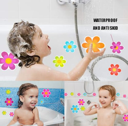 Secopad 20PCS Flower Bathtub Non Slip Stickers with Scraper, Multicolor | Comfortable PEVA Material, Large Decal Design, Strong Adhesive, Easy to Use, For Bath Tubs, Showers & Stairs
