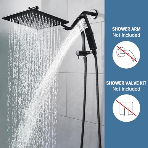 G-Promise 10 Inch All Metal Rain Shower Head with Handheld (Matte Black) | Full Body Coverage, Pause Mode Diverter, Power Wash Mode Handheld, Suits Every Height, Easy to Install, Modern Bath Upgrade - color: Matte Black, size: 10 Inches