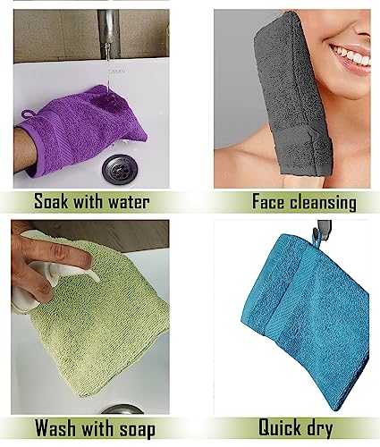 ZUPERIA Premium Bath Mitts - Pack of 12 (6 x 9 Inches) - 100% Cotton European Style Washcloths with Loop - Super Soft and Absorbant Bath Washcloths (Multicolor) - color: Multicolor