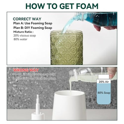 Glass Foaming Soap Dispenser - Foam Hand Soap Dispenser for Bathroom, 12 Oz Face Wash Dispenser Bottle with Foam Pump, Refillable Dish Dispenser for Kitchen (Green) - color: Green
