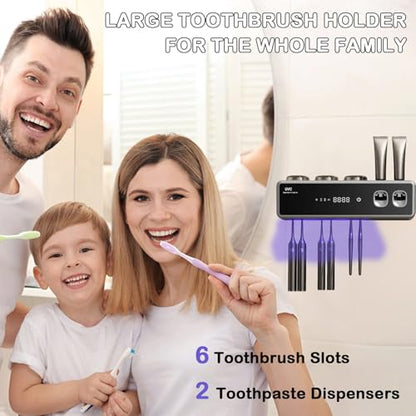 Electric Toothbrush Holder Wall Mount, Bathroom Toothbrush Organizer,Black | POPZJXDM Toothbrush Holder - 6 Brush/3 Cup,Automatic Toothpaste Dispenser & Hot Dry,Smart Cleaning,Bathroom Storage Upgrade - color: Black