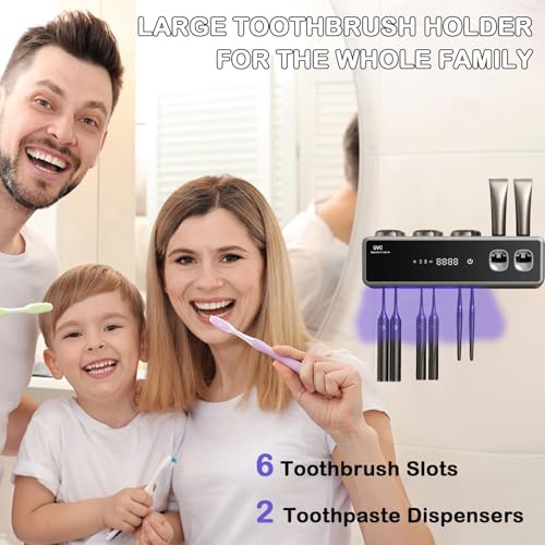 Electric Toothbrush Holder Wall Mount, Bathroom Toothbrush Organizer,Black | POPZJXDM Toothbrush Holder - 6 Brush/3 Cup,Automatic Toothpaste Dispenser & Hot Dry,Smart Cleaning,Bathroom Storage Upgrade - color: Black
