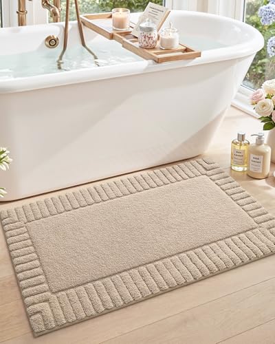 DEXI Bathroom Rugs 43x24, Non Slip Bath Mats for Bathroom Floor, Ultra Soft and Absorbent Bath Rug Shower Carpet, Machine Washable, Beige - color: Beige, size: 43" X 24" (Rectangular)