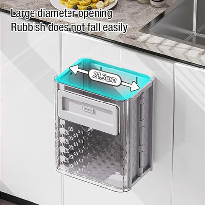Kitchen Trash Can, 2.4 Gallons Foldable Hanging Garbage Bin, Multifunctional Wall Mounted Small Trash Can - Plastic Collapsible Waste Bin with Lid for RV Office Bathroom Office