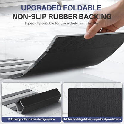 Hansburg Stone Bath Mat Foldable Diatomaceous Earth Bath Mat Non-Slip Absorbent Shower Stone Mat Quick Dry Easy Clean for Bathroom Floor Kitchen Dish Drying - color: Double Grey