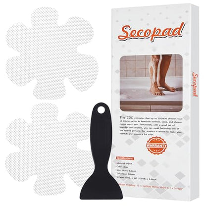 Secopad Non-Slip Bathtub Stickers Safety Bathroom Tubs Showers Treads Adhesive Decals Scraper (White Snowflake) - color: White