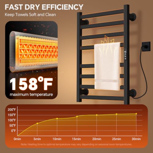 Electric Towel Warmer Wall Mounted, Heated Towel Rack with Intelligent Timer & Temperature Control, Plug-in or Hardwired, Left/Right Compatible, 27 Inch, Black - color: Black, size: 27 Inch