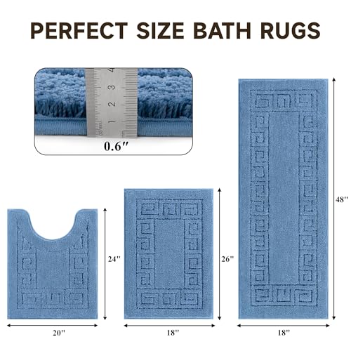 Pauwer Bathroom Rugs Sets 3 Piece, Plush Absorbent Bath Rug, Blue | Microfiber Bath Mat Set, Non Slip Washable, Quick Dry Floor Carprt, Soft U Shaped Toilet Mats For Bathroom Shower Sink - color: Blue
