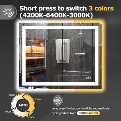 Hivone 40"X32" LED Bathroom Mirror with Lights, Anti-Fog, Dimmable, Backlit + Front Lit, Smart Bathroom Vanity Mirror, Memory Function, Shatterproof, Tempered Glass (Horizontal/Vertical) - size: 32"L x 40"W