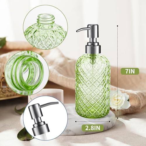 Kaishun 14 OZ Refillable Glass Soap Dispenser for Hand Soap & Lotion, Green - color: Green